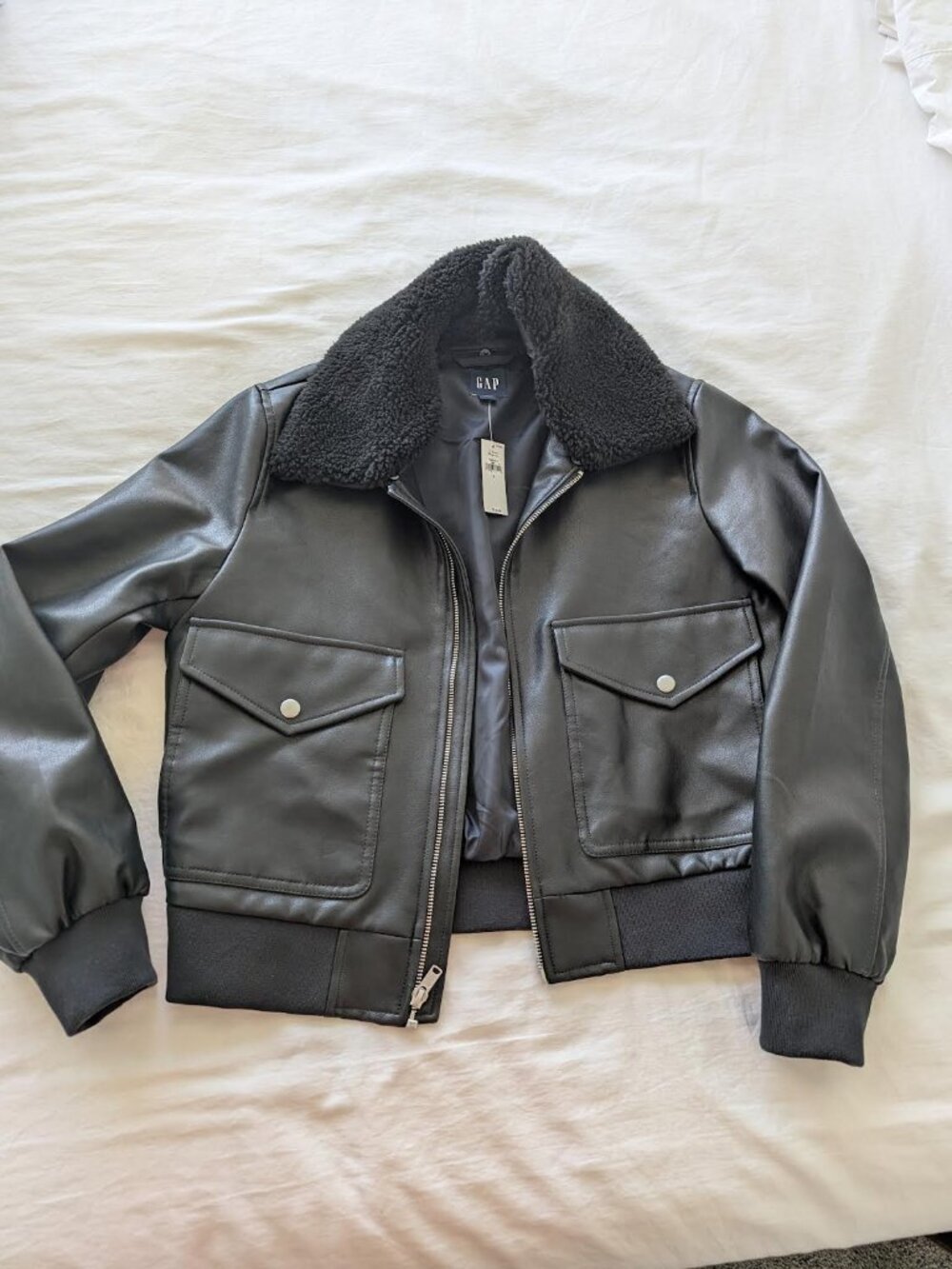 NEW GAP - Faux Leather Bomber Jacket - Black / Small -NWT Never Worn